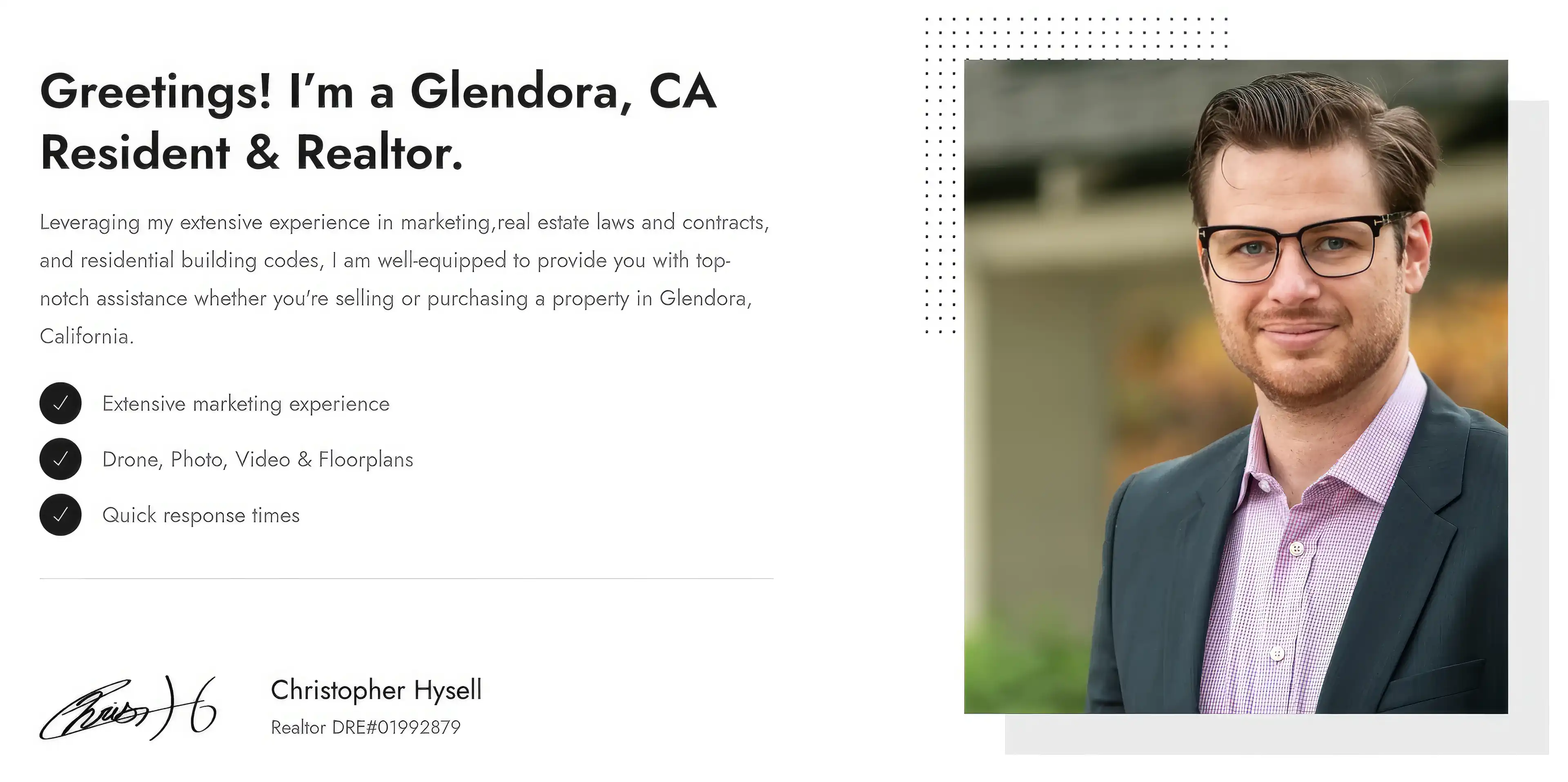 Christopher Hysell, professional Glendora realtor, smiling and posing for a portrait